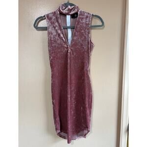 Missguided Mauve Crushed Velvet Plunge V Neck Bodycon Midi Dress US 4 UK 8